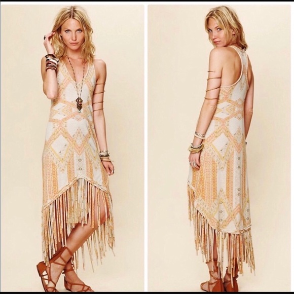 Free People Mauna Loa High Low Fringe Dress XS - Picture 2 of 4